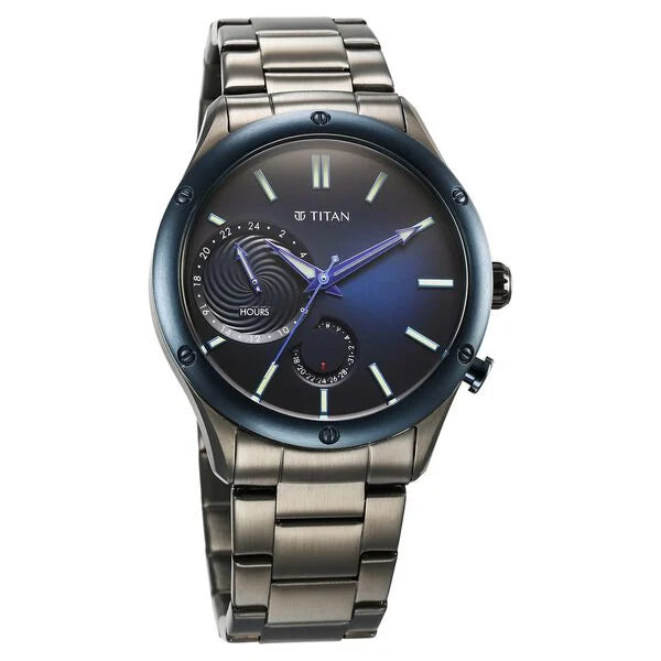 Stellar Quartz Multifunction Blue Dial Stainless Steel Strap Watch for Men