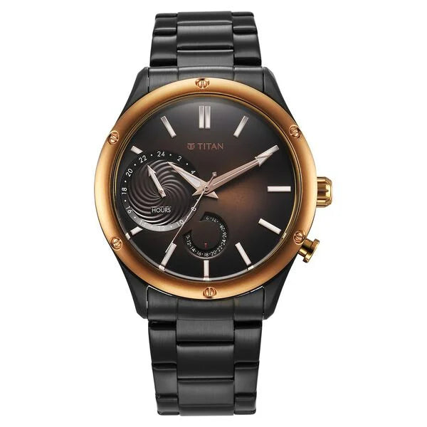 Stellar Quartz Multifunction Brown Dial Stainless Steel Strap Watch for Men