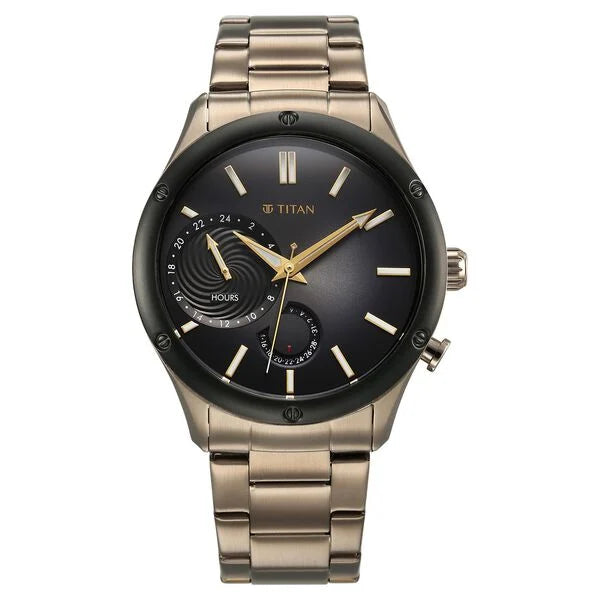 Stellar Quartz Multifunction Brown Dial Stainless Steel Strap Watch for Men