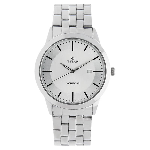 Titan Quartz Analog with Date White Dial Stainless Steel Strap Watch for Men NS1584SM03