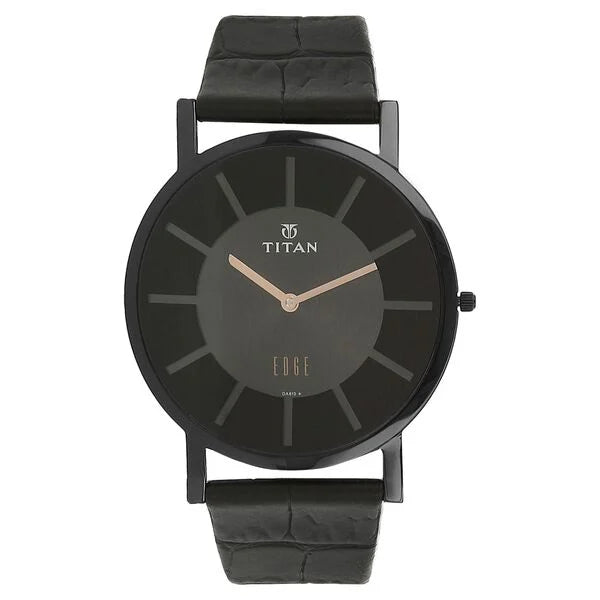 Quartz Analog Black Dial Leather Strap Watch for Men
