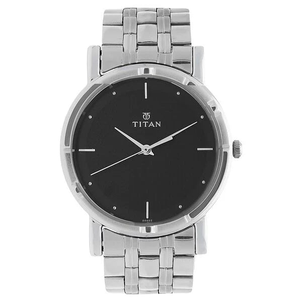 Men's Elegance Watch: Black Dial with Sleek Link Strap