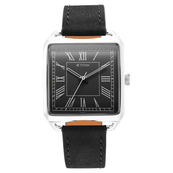 Retro Revive Quartz Analog Black Dial Leather Strap for Men