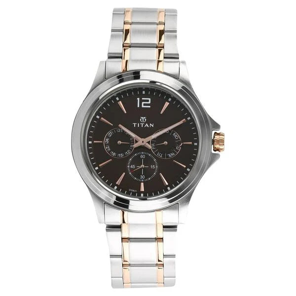 Titan Workwear Quartz Multifunction Brown Dial Stainless Steel Strap watch for Men NT1698KM01