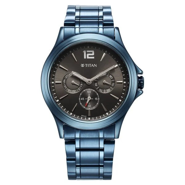 Neo Splash Anthracite Dial Quartz Multifunction Stainless Steel Strap Watch for Men
