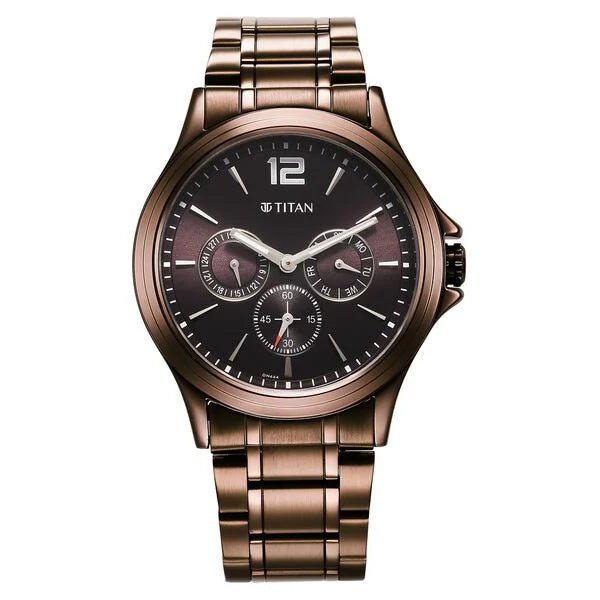 Titan Neo Splash Quartz Multifunction Brown Dial Stainless Steel Strap Watch for Men NT1698QM02