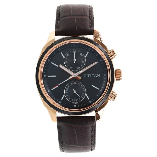 Quartz Multifunction Blue Dial Leather Strap Watch for Men