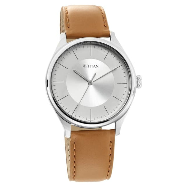 Titan Workwear Watch with Silver Dial & Leather Strap NT1802SL07