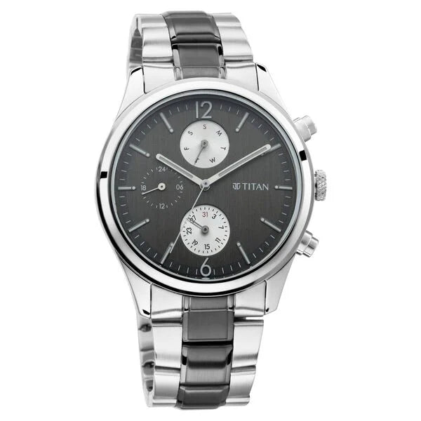 Titan Men's Metropolitan Charm: Men's Multifunctional Anthra Watch with Metallic Accents NT1805KM02