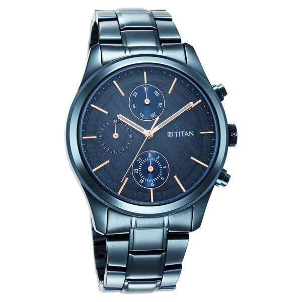 Neo Splash Blue Dial Quartz Multifunction Stainless Steel Strap watch for Men