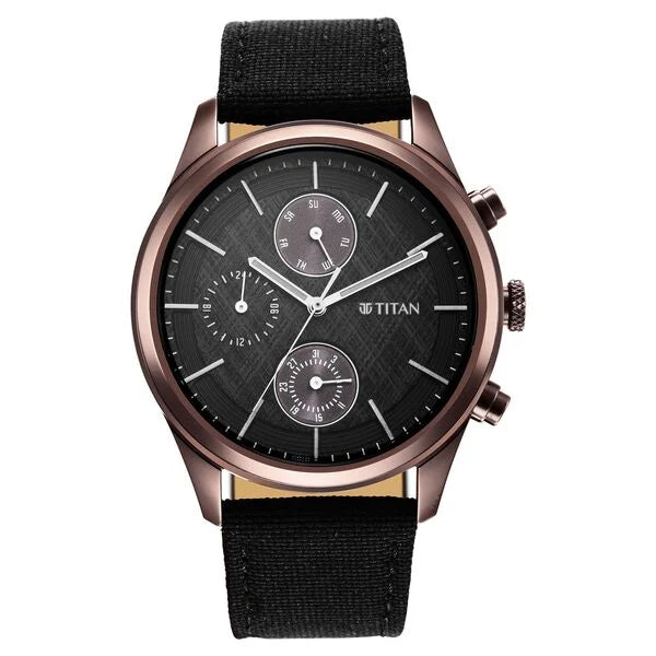 Men's Infinity Chrono watch: Precise Blue Dial, Rose Gold Highlights, Durable Leather Strap