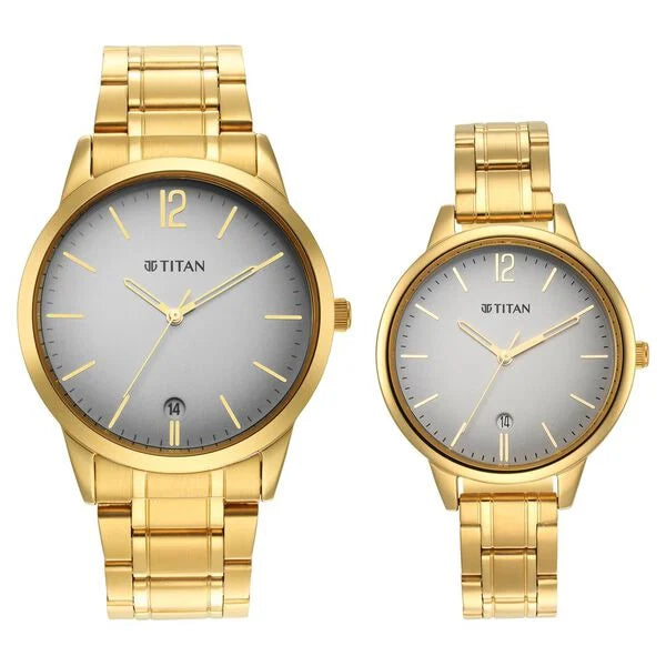 Titan Bandhan Grey Dial Analog Stainless Steel Strap Watch For Couple Titan Bandhan Grey Dial Analog Stainless Steel Strap Watch For Couple NT18062617YM01P