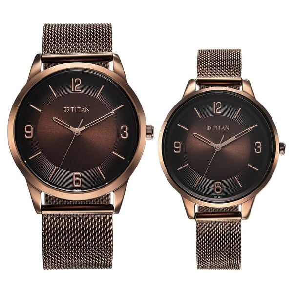 Titan Bandhan Quartz Analog Brown Dial Stainless Steel Strap Watch for Couple 18062648QM01P