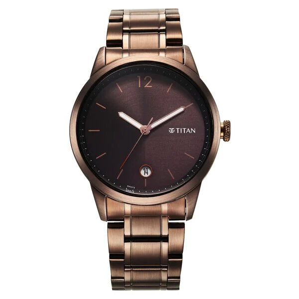 Titan Neo Splash Brown Dial Analog With Date Stainless Steel Strap Watch For Men 1806QM03