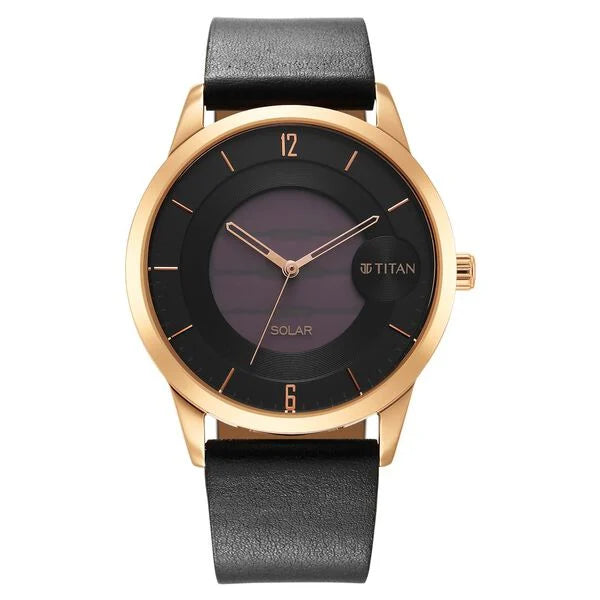 Quartz Multifunction Black Dial Leather Strap Watch for Men