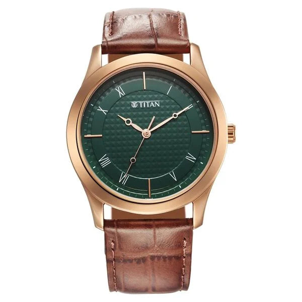 Titan Karishma Green Dial Analog Leather Strap Watch for Men NT1823WL02