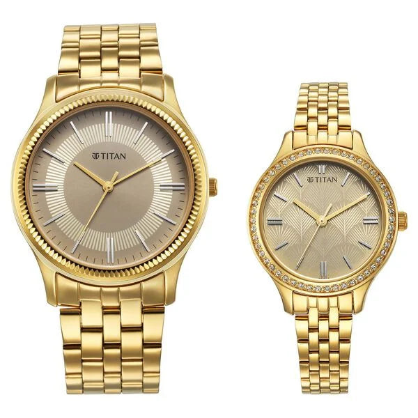 Titan Karishma Bandhan Champagne Dial Analog Stainless Steel Strap watch for Couple NS18242712YM01P