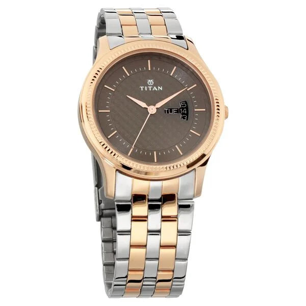 Titan Brown Dial Analog with Day and Date Stainless Steel Strap Watch for Men