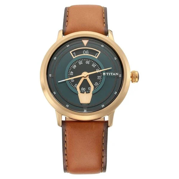 Titan Maritime Green Dial Analog Leather Strap watch for Men NT1828QL01