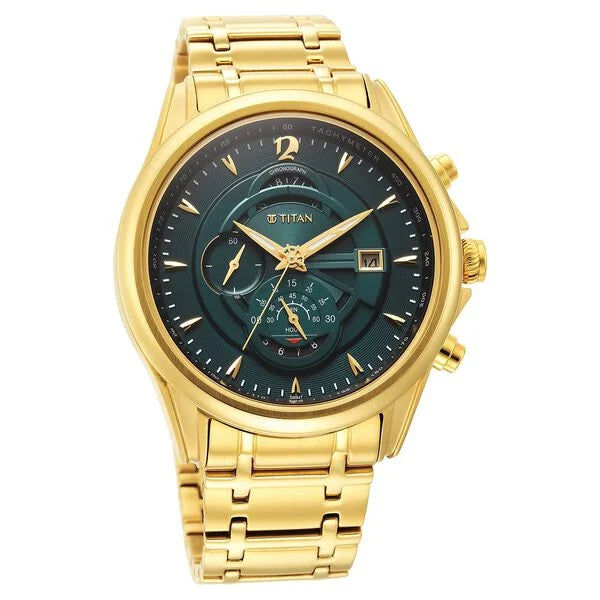 Titan Regalia Premium Green Chrono Stainless Steel Strap watch for Men NT1830YM02