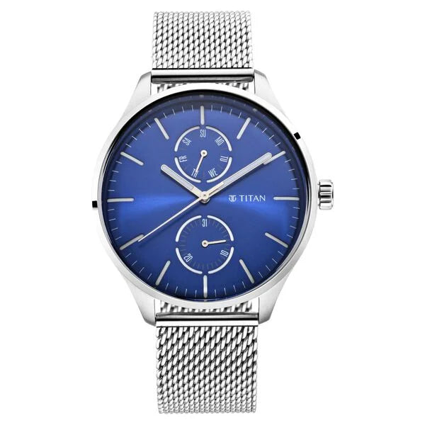 Evoke Blue Dial Analog with Day and Date Stainless Steel Strap Watch for Men