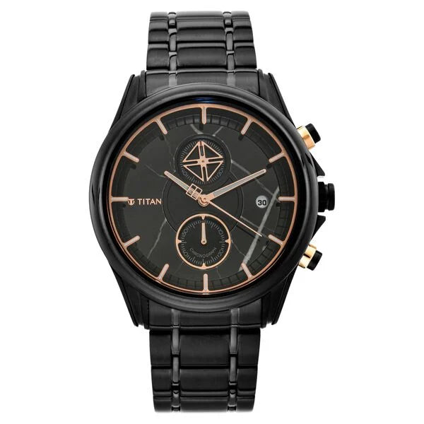 Grandmaster Black Dial Chronograph Stainless Steel Strap watch for Men
