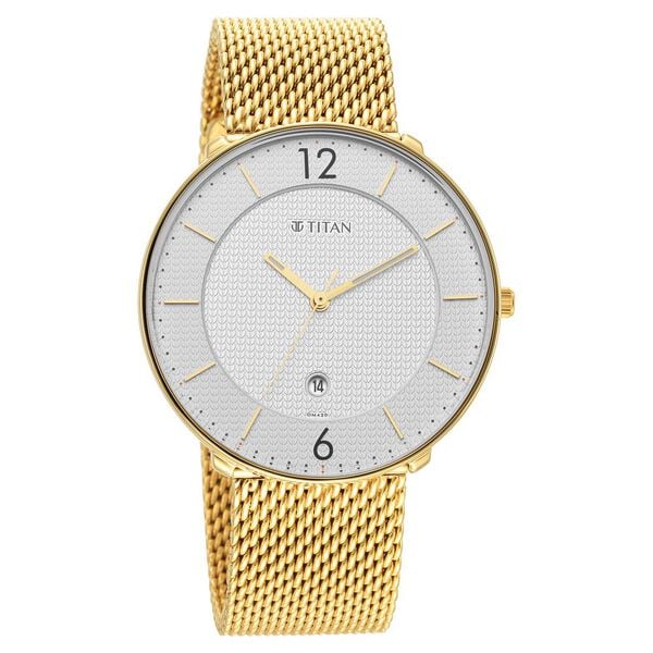 Black and Gold Quartz Analog with Date Silver Dial Stainless Steel Strap Watch for Men