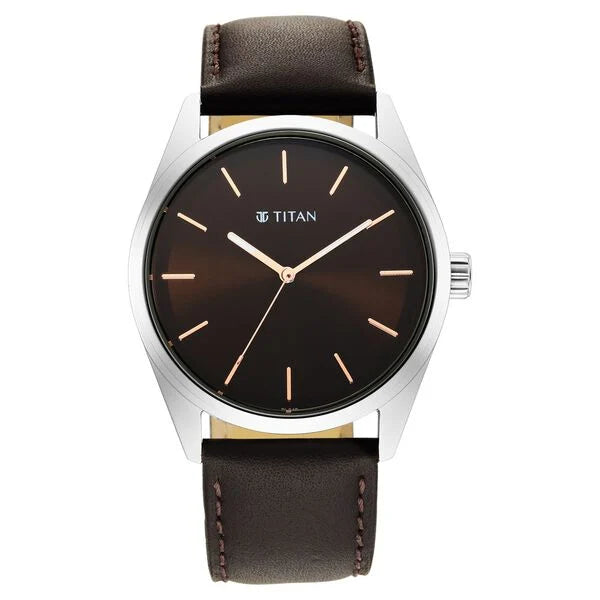Titan Workwear Brown Dial Analog Leather Strap Watch Men NT1866SL02
