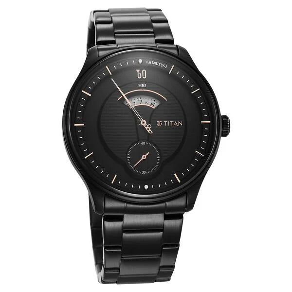 Quartet Black Dial Analog Stainless Steel Strap watch for Men