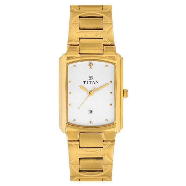 Titan Quartz Analog with Date White Dial Metal Strap Watch for Men 1955YM01