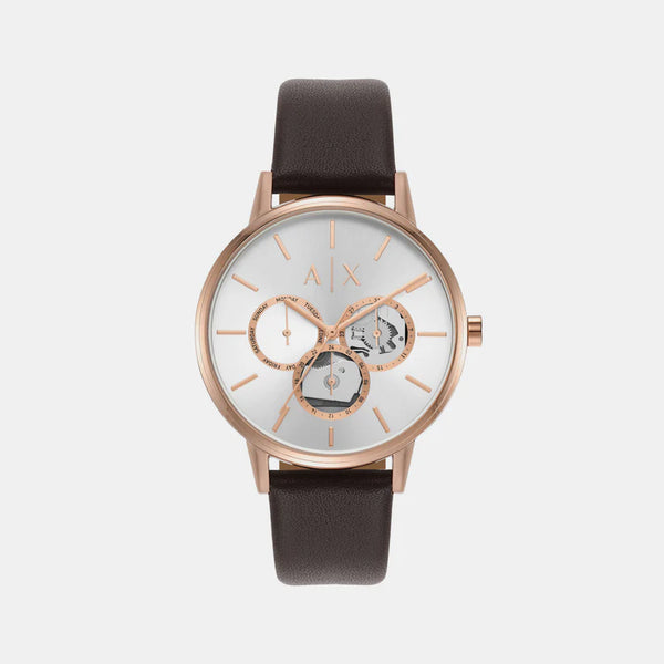 Men's Silver Chronograph Leather Watch AX2756