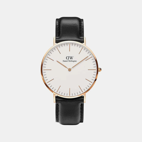 Classic Men's White Analog Leather Watch DW00100007