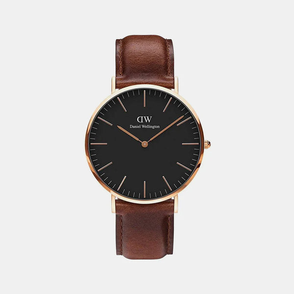 Classic Men's Black Analog Leather Watch DW00100124