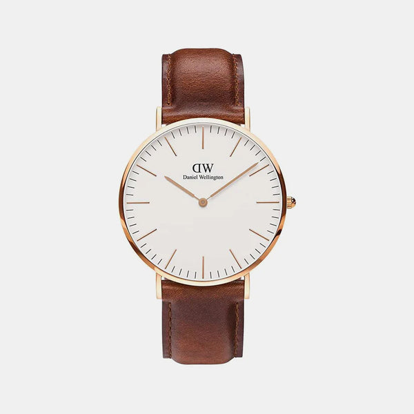Classic Men's White Analog Leather Watch DW00100006