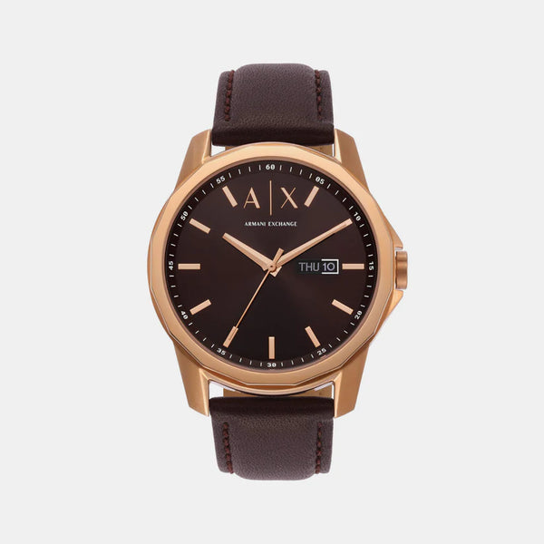 Men's Brown Analog Leather Watch AX1740