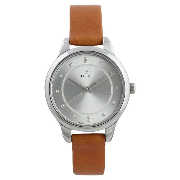 Workwear Silver Dial Women Watch With Leather Strap