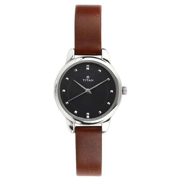 Titan Women's Chic Minimalist Watch With Black Dial And Leather Strap NP2481SL07