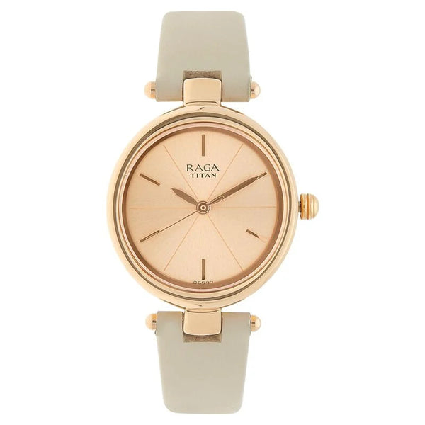 Titan Raga Viva Rose Gold Dial Women Watch With Leather Strap NT2579WL01