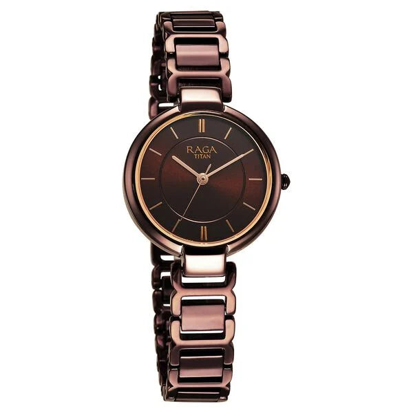 Titan Raga Women's Allure: Brown Dial With Designer Metal Strap Watch 2608QM02