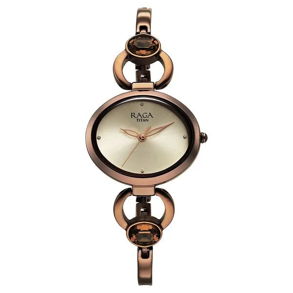 Titan Raga Viva Quartz Analog Champagne Dial Metal Strap Watch for Women NT2621QM02