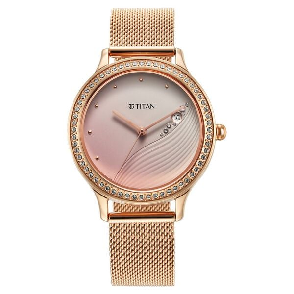 Titan Purple Glam It Up Pink Dial Analog with Date Stainless Steel Strap Watch for Women NT2634WM05