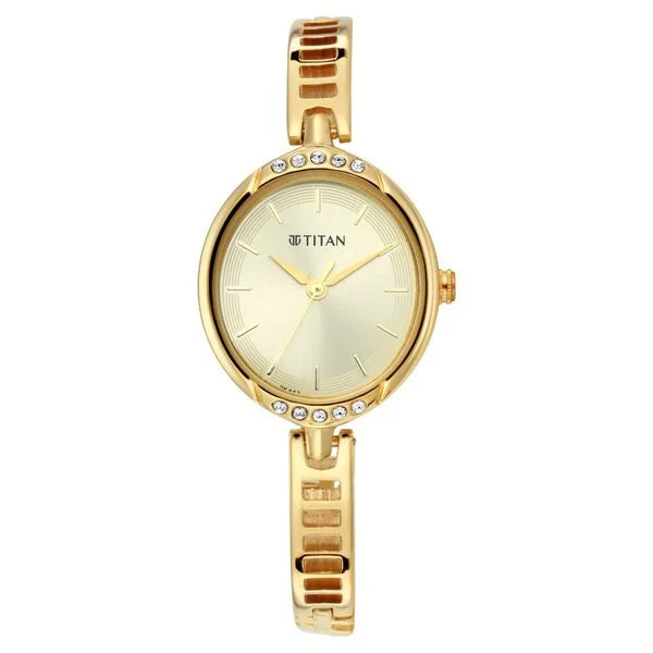 Quartz Analog Golden Dial Metal Strap Watch for Women
