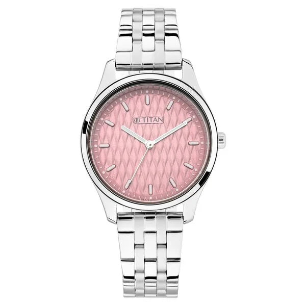 Titan Workwear Pink Dial Analog Stainless Steel Strap watch for Women NT2639sm01