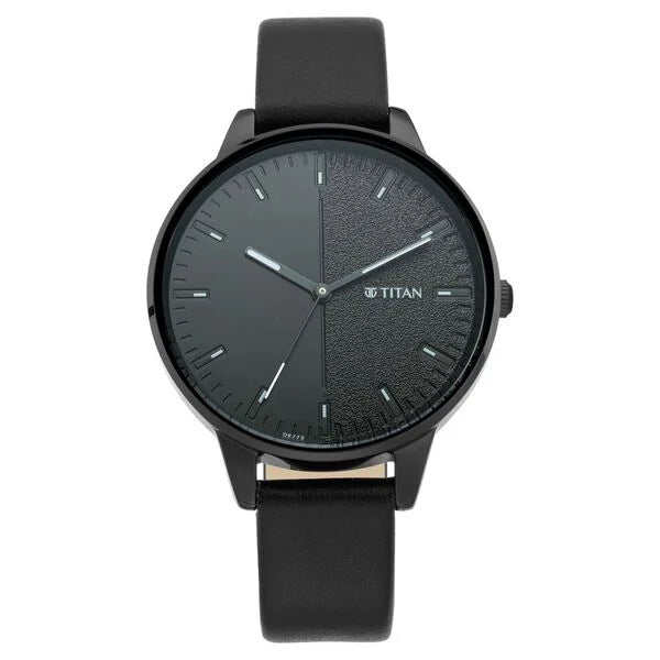 Women's Precision Simplicity Watch: Black Gradient Dial with Leather Strap