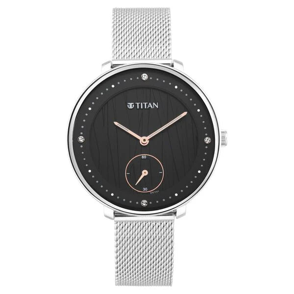Women's Svelte Black Multi-Function Watch with Metal Strap