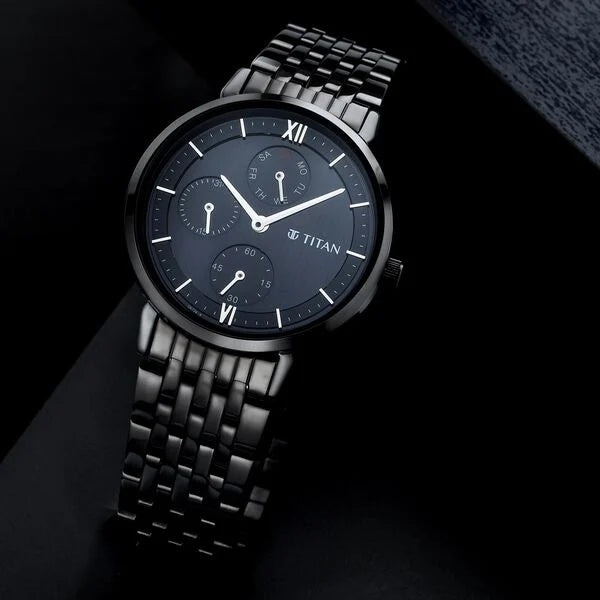 Titan Women's Regal: Roman Numeral Black Dial & Metal Strap Watch NT2652NM01
