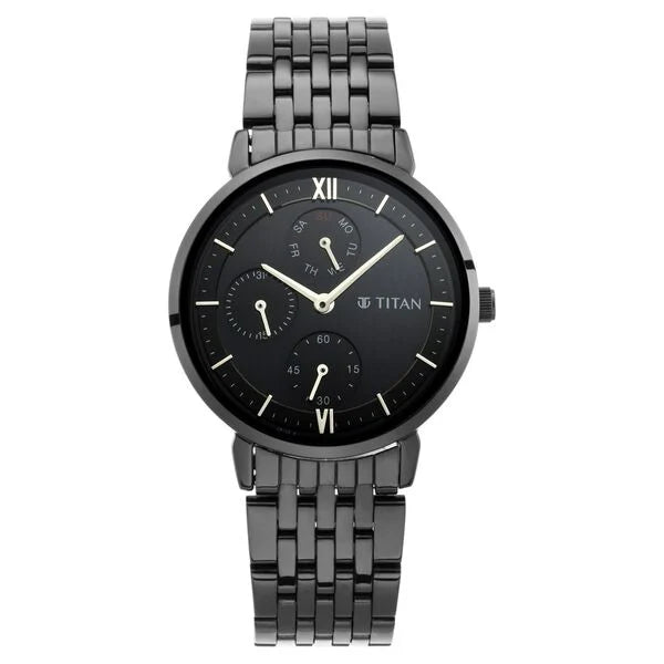 Titan Women's Regal: Roman Numeral Black Dial & Metal Strap Watch 2652nm01
