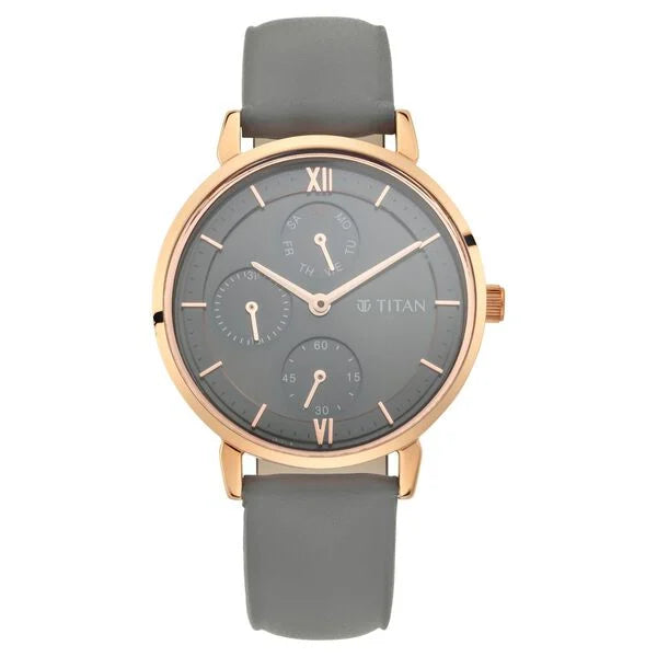 Titan Women's Regal: Roman Numeral Grey Dial & Laeather Strap Watch NS2652WL02