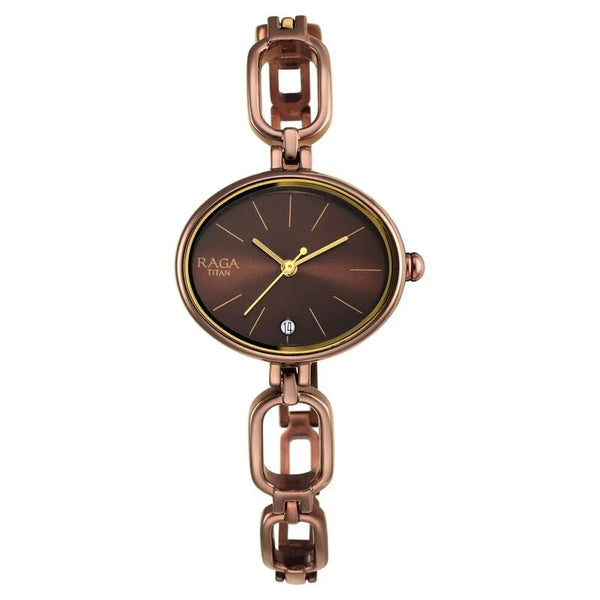 Titan Raga Viva Brown Dial Analog Metal Strap Watch for Women NT2667QM01