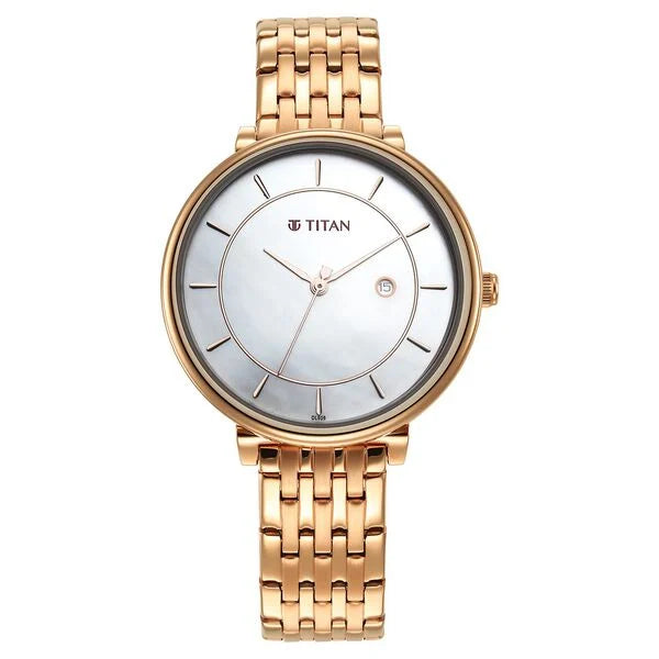 Titan Premium Workwear White Dial Analog With Date Stainless Steel Strap Watch For Women